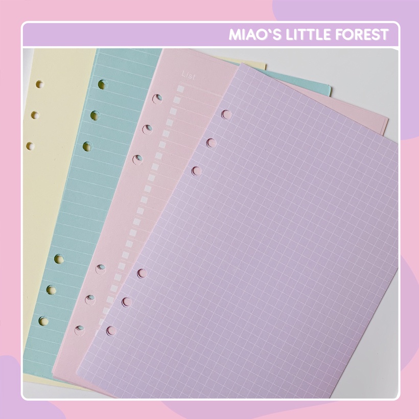 Giấy refill A5 MIAO'S LITTLE FOREST ruột sổ, giấy thay màu pastel dùng cho sổ còng 6 lỗ size A5 A6 giấy ô ly kẻ ngang