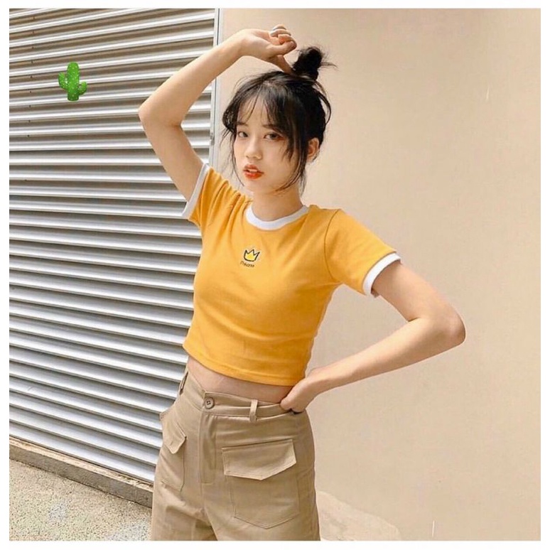 Áo croptop borip vàng xinh nổi bật