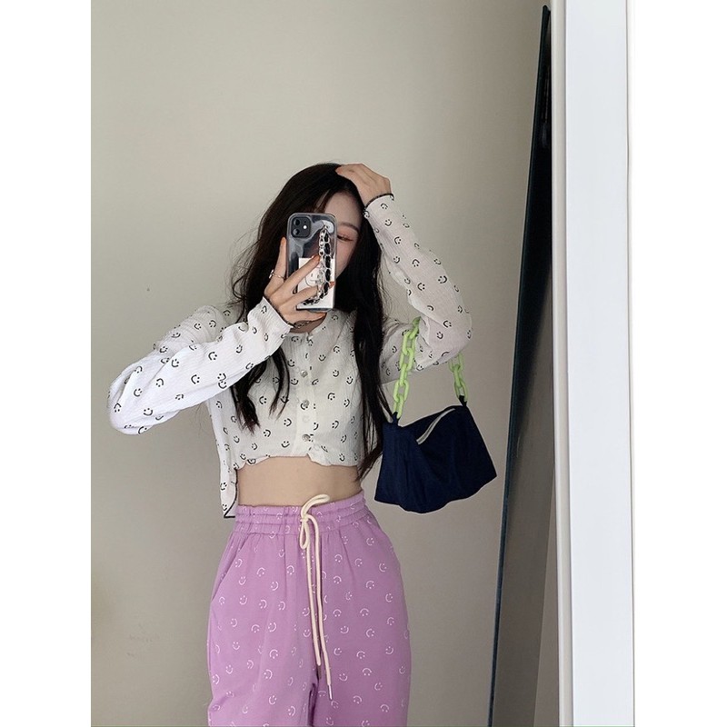 Áo khoác montagut croptop hình mặt cười dễ thương ulzzang Hàn Quốc [Yannie]