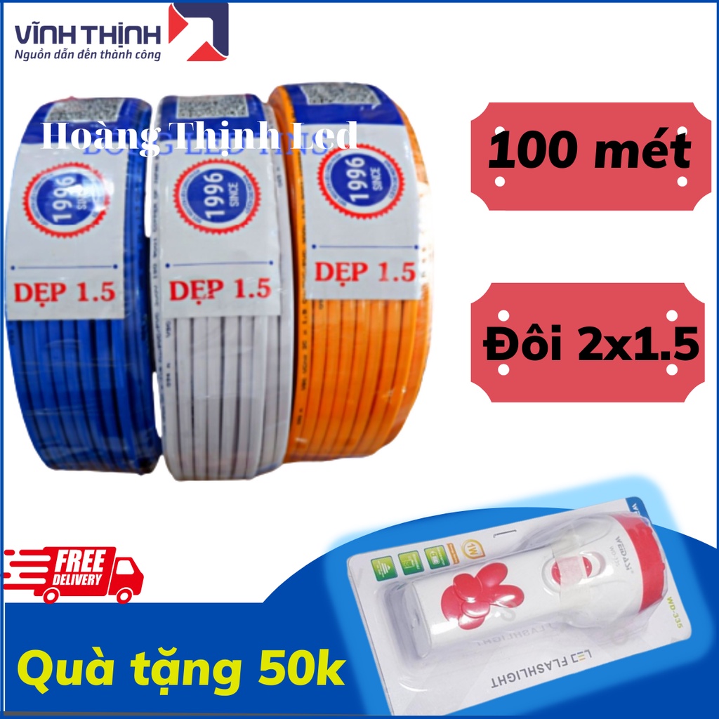 100 MÉT Dây Điện Đôi 2x1.5 Vĩnh Thịnh 2 Lớp Vỏ Bọc Cách Điện An Toàn