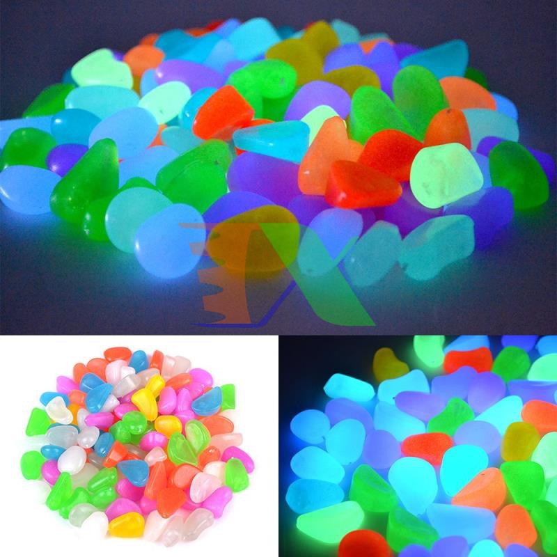 Bộ 100 viên sỏi phát sáng (sỏi dạ quang) chuyên dụng cho bể cá phát sáng trong đêm (Xanh neon)