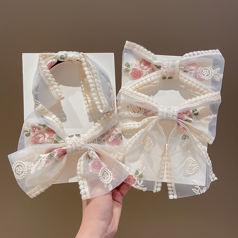 Kẹp Tóc Hình Nơ Phối Ren Thời Trang Xinh Xắn Cho Nữ