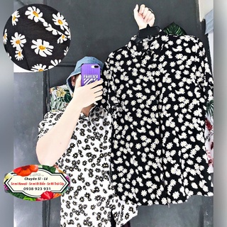Áo sơ mi hawaii cúc daisy trắng/ đen
