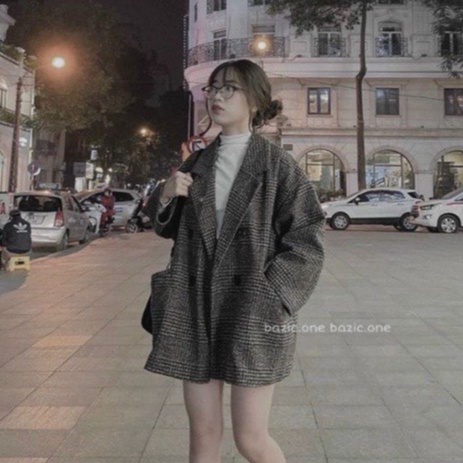 Áo dạ kẻ Hàn Quốc 4 cúc, Áo khoác dạ kẻ ullzang phong cách Hàn Quốc