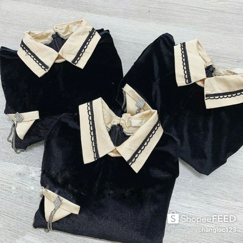 VÁY NHUNG CỔ PHA REN XÍCH