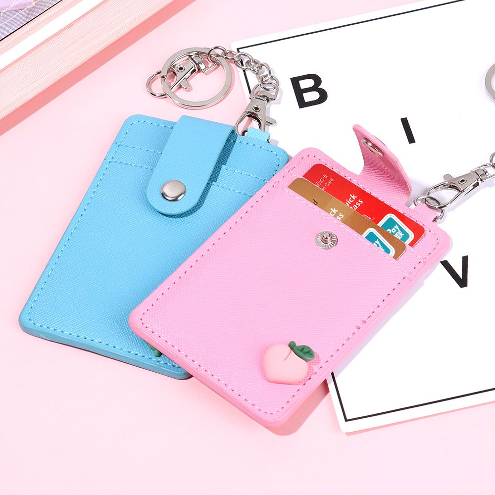 Bao thẻ xe buýt thẻ ID 3 ngăn có móc khóa dây treo họa tiết hoạt hình đáng yêu đa năng dành cho học sinh