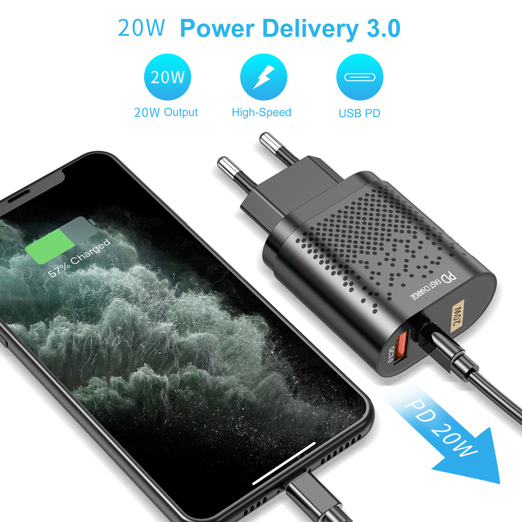 IPHONE ANDROID Bộ Sạc Nhanh Usb-A Qc3.0 20w Pd Chất Lượng Cao