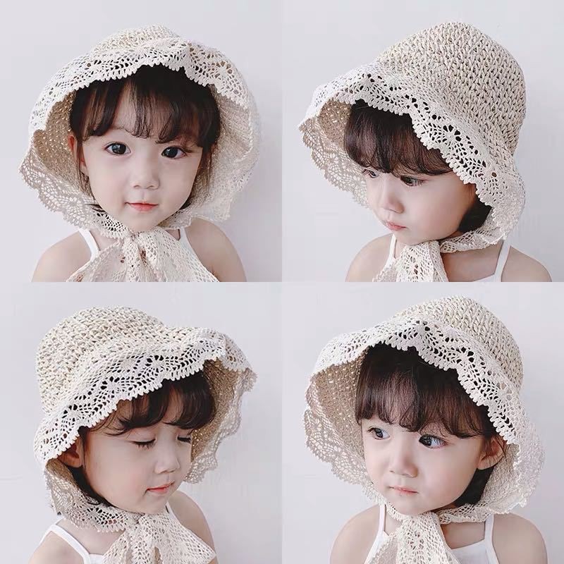 Nón Cói Cho Bé Đi Biển Vành Ôm Phối Viền Ren