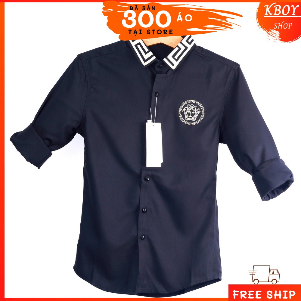 Áo sơ mi tay dài cổ bẻ Họa tiết Vàng áo đen /hàng quãng châu cao cấp, sang trọng, lịch lãm, Bigsize đến 70kg - 2833