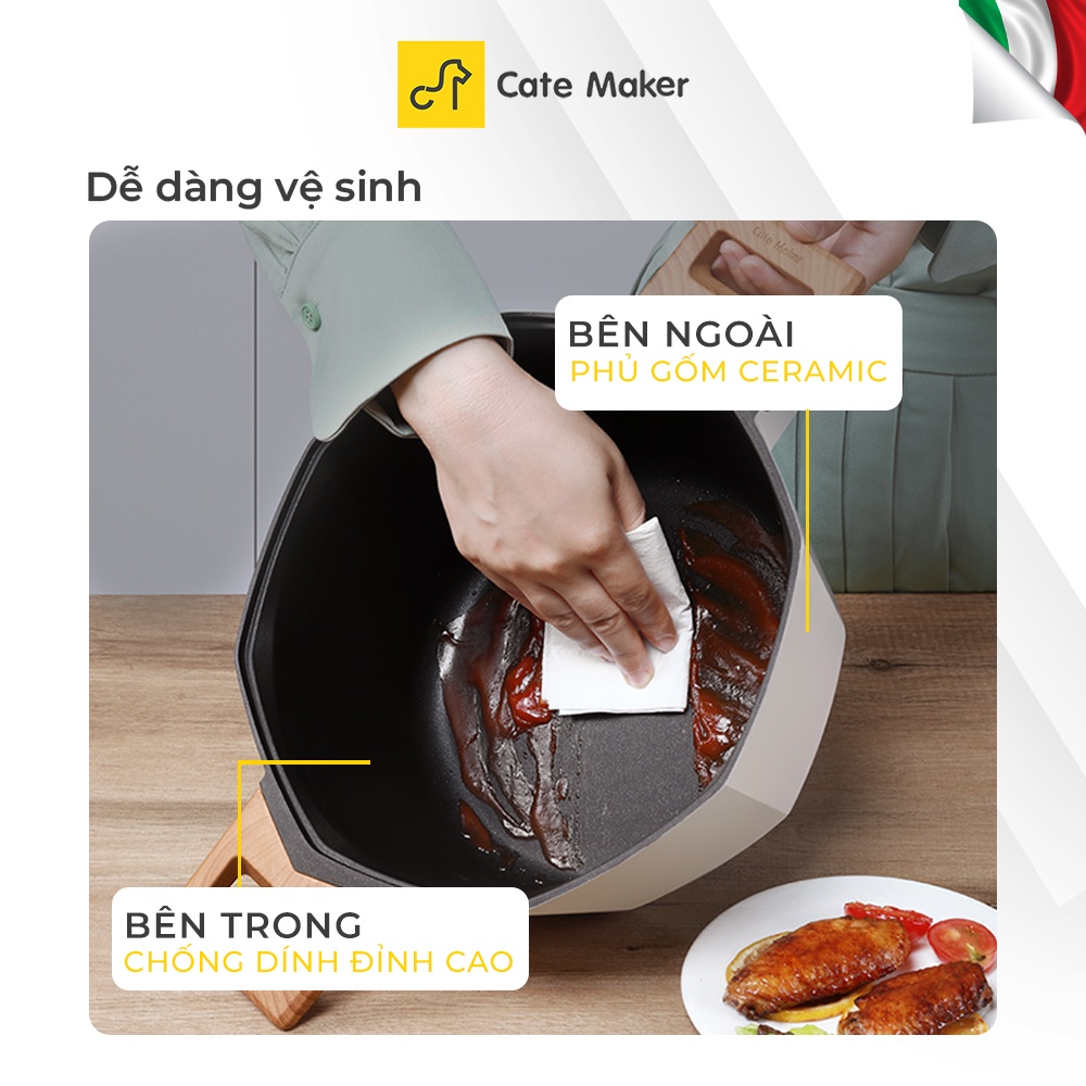 Nồi chống dính bát giác Cate-Maker INFINITE SERIES GYL-BJ24TB, size 24cm, thiết kế thông minh, dùng cho bếp từ