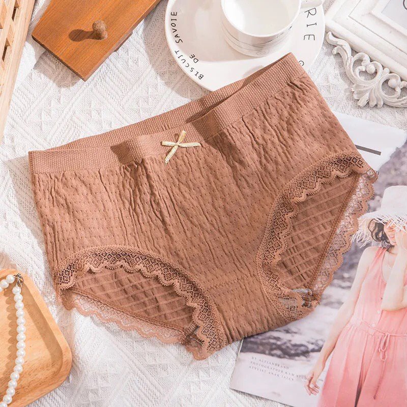 Quần Lót Nữ Cotton Dệt Kim - Quần Chip Nữ kháng khuẩn thông hơi đính nơ xinh nâng mông tôn vòng 3 gợi cảm - QL Nhăn 556