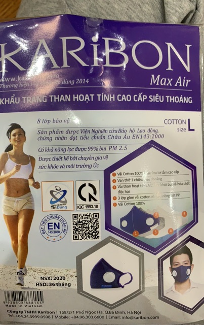 1 chiếc khẩu trang Karibon MaxAir 8 lớp có van thở và than hoạt tính Việt Nam | BigBuy360 - bigbuy360.vn