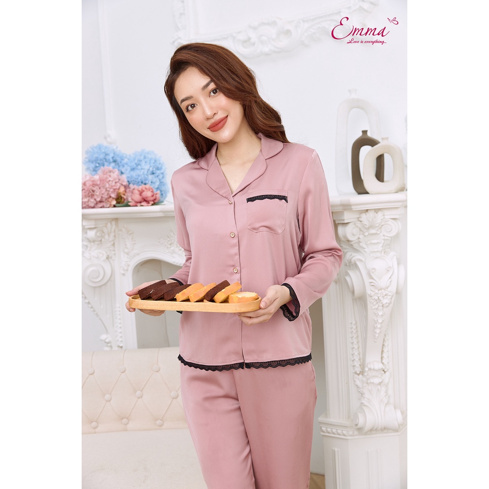 Đồ Bộ Mặc Nhà Pyjama Lụa Tay Dài, Quần Dài Emma ETLU.21.018.09
