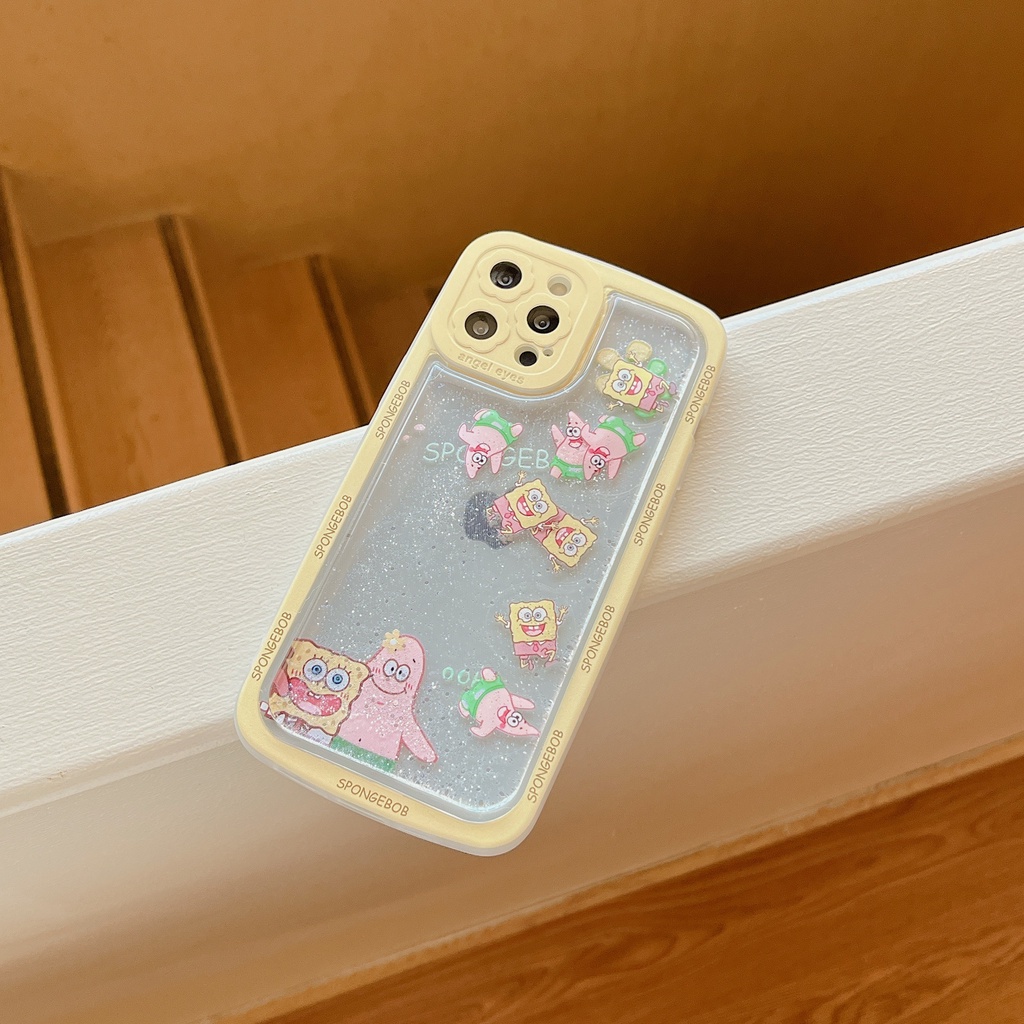 Ốp Điện Thoại Dẻo Họa Tiết Hoạt Hình spongebob Có Nước Kim Tuyến Chống Rơi Cho iPhone 14 / 13 / 12PRO MAX / 11 / 13PRO MAX