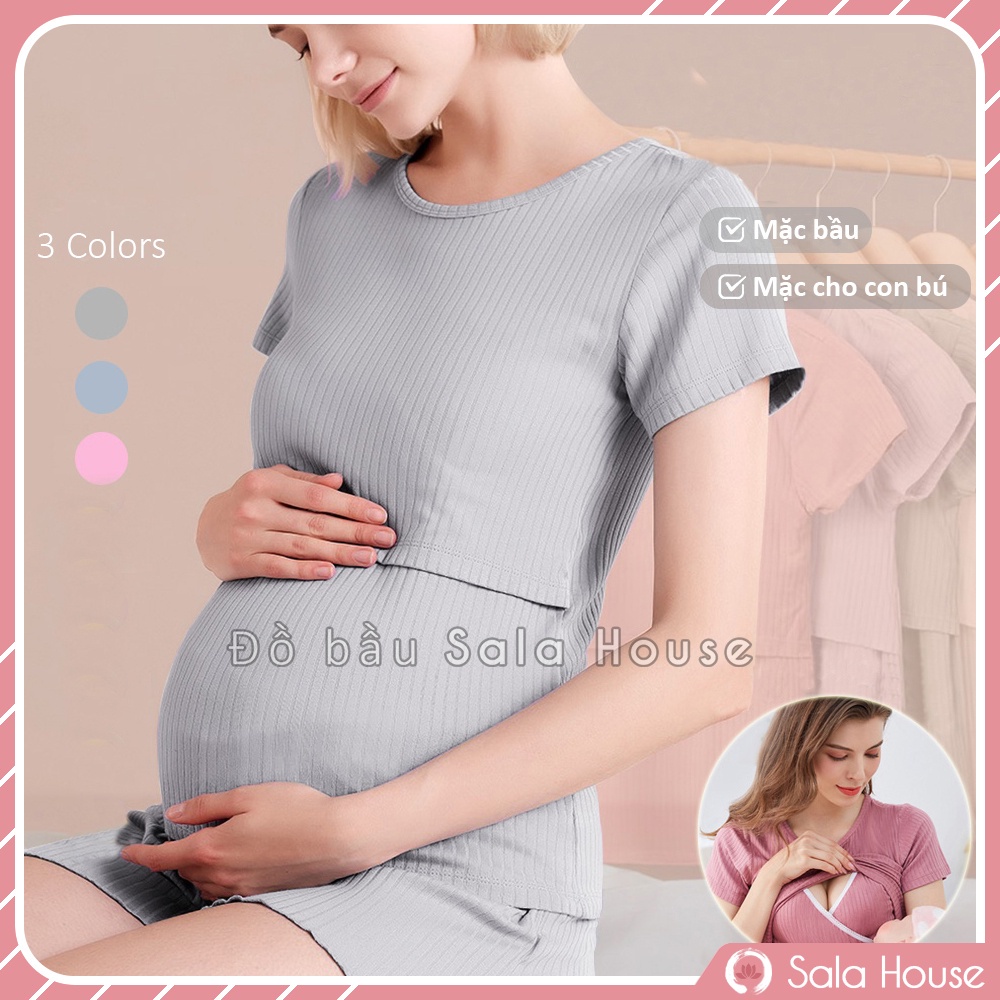Bộ Đồ Bầu Và Cho Con Bú Có Sẵn Lót Ngực Modal Siêu Mềm Mịn
