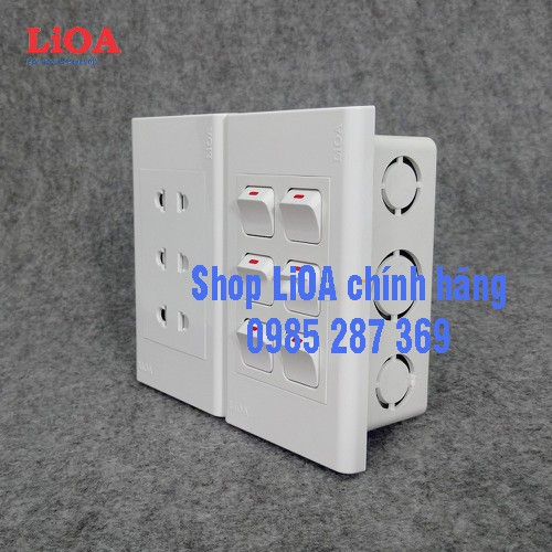 Combo ổ cắm điện ba 2 chấu LiOA 16A 3520W + 6 công tắc điện - Lắp âm tường