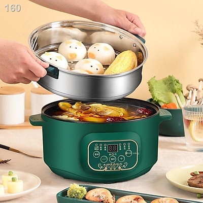 Nồi Lẩu Điện Baidazun 26CM Chống Dính, Kèm Xửng Hấp, Nấu Mì, Chiên, Xào, Lẩu, Nấu Cơm, Có Đáy Inox, Tiện Lợi