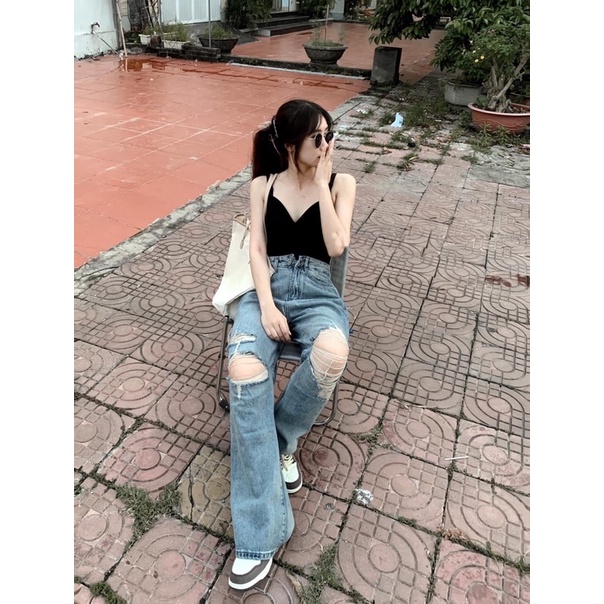 Quần JEAN nữ ông suông rách gối - ảnh thật hàng loại 1 có sẵn