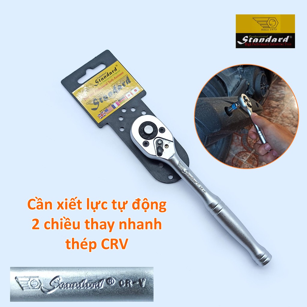 Cần xiết lực tự động hai chiều 1/4 Standard bằng thép CrV có nút thay đầu tuýp nhanh 145mm | BigBuy360 - bigbuy360.vn