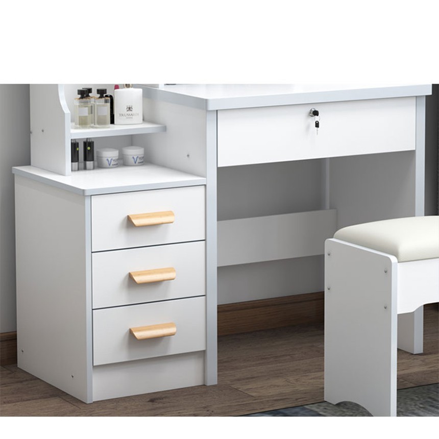 Bộ bàn trang điểm cá nhân kết hợp ghế và gương kéo thông minh, Bàn trang điểm gỗ kèm kệ sách đa năng | BigBuy360 - bigbuy360.vn