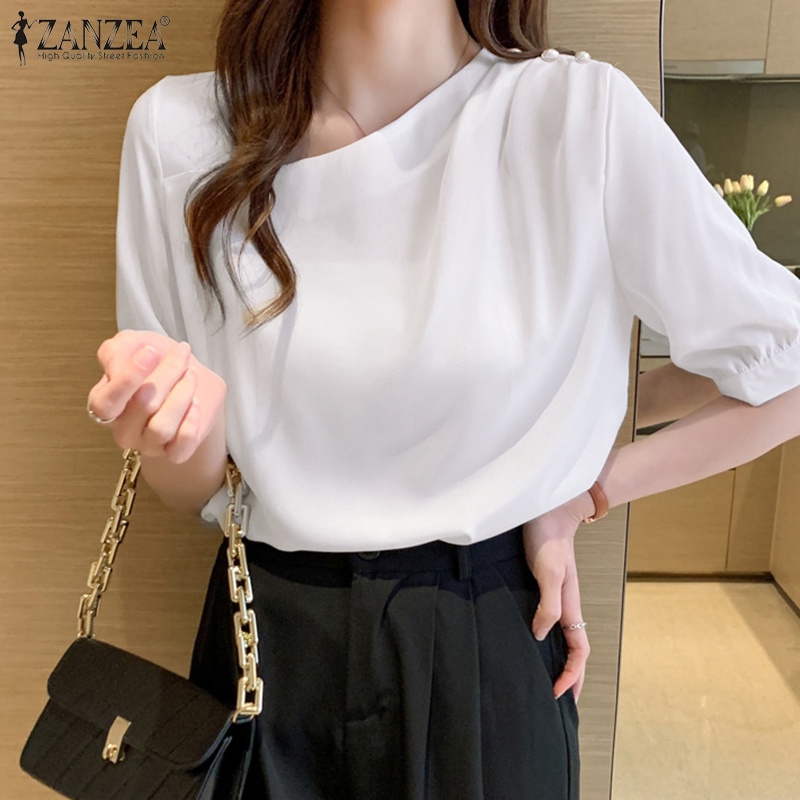 Áo nữ ZANZEA tay lửng cổ chữ V kiểu dáng thời trang phong cách Hàn Quốc