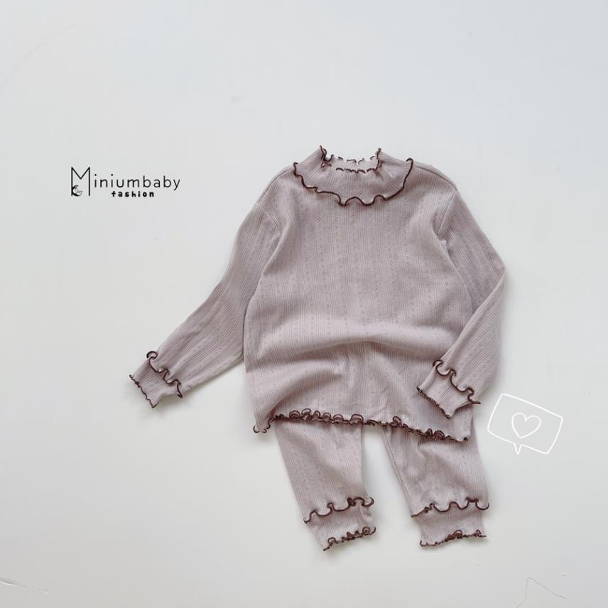 Bộ đồ dài tay quần dài thu đông cổ bèo cho bé gái chất liệu 100% cotton, set quần áo trẻ em MiniumBaby-SB1290