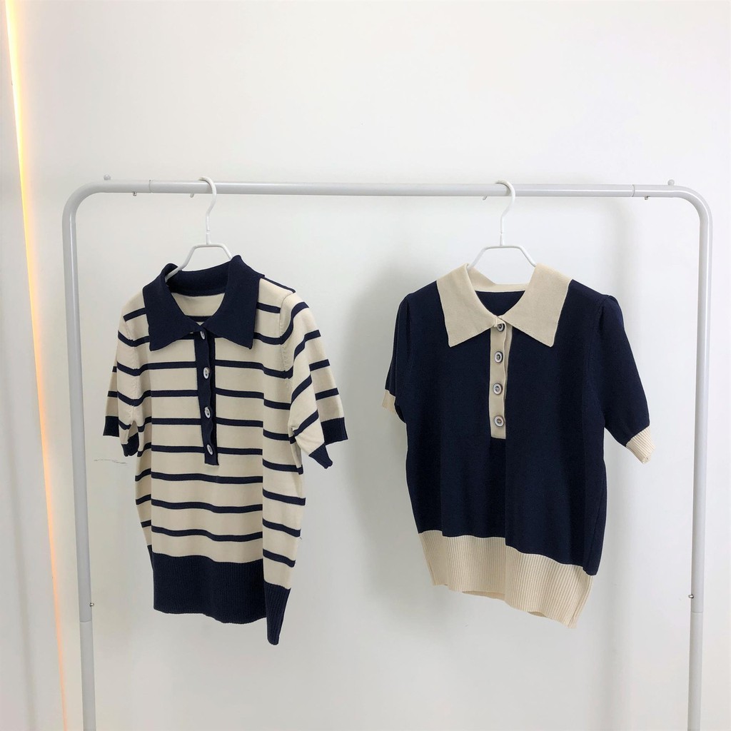 Áo thun nữ Ngắn tay Cổ bẻ POLO Phối cúc Ulzzang Hàn Quốc Áo Phông thun nữ Tay ngắn Có cổ Retro Thời trang | BigBuy360 - bigbuy360.vn