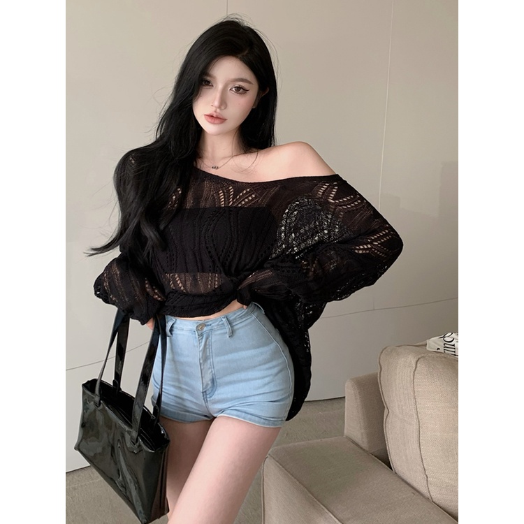 Porozi  Áo dệt kim  tay dài hở lưng thời trang dành cho nữ