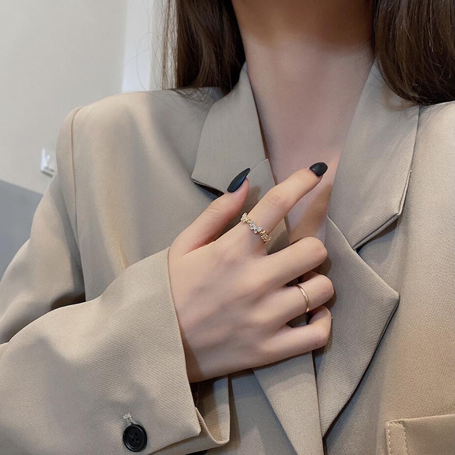 Bộ 2 Nhẫn Cưới Bằng Thép Không Gỉ Mạ Vàng Hình Bướm Phong Cách Hàn Quốc Sang Trọng Thời Trang Dành Cho Nữ