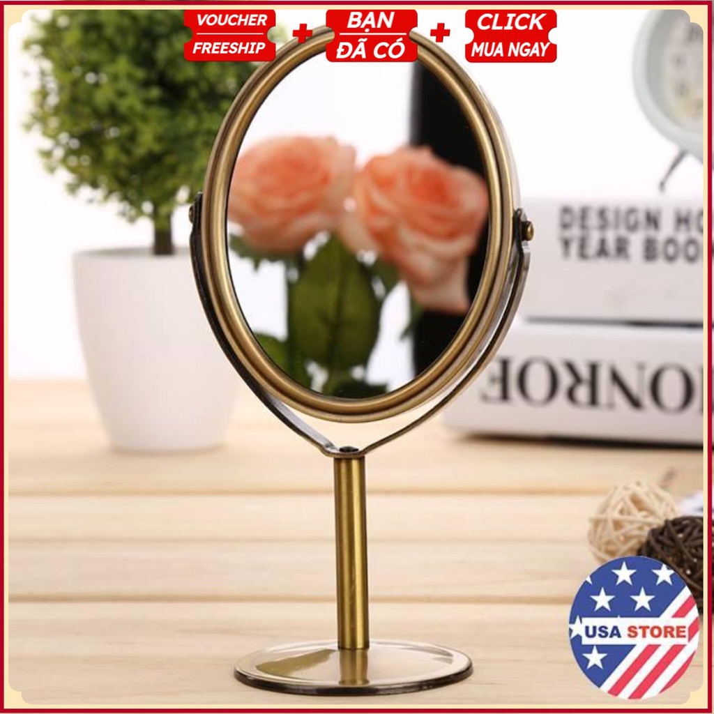 Gương Soi Trang Điểm Bạn Gái Cao Cấp 2 Mặt Zoom 2X Để Bàn (Bạc/Vàng)