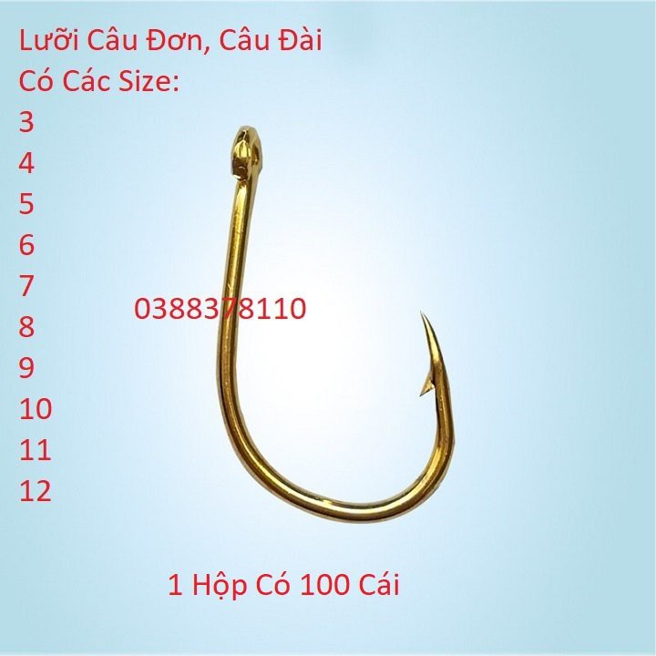 Lưỡi Câu Đơn, Lưỡi Hộp 100 Cái Màu Vàng, Lưỡi Câu Cá, Lưỡi Vàng, Lưỡi Câu Đài, Lưỡi Hộp Câu Đơn - LCĐ 1