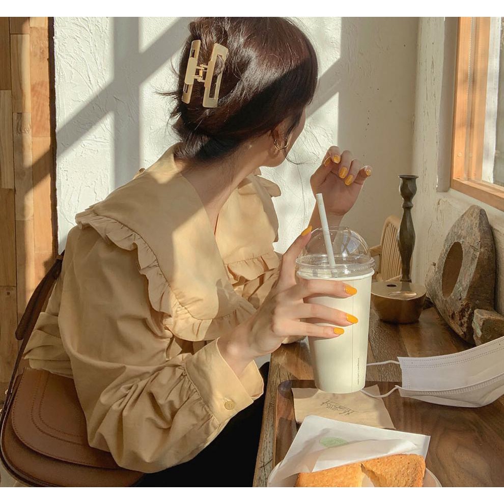 Áo sơ mi công sở nữ đẹp kiểu Hàn Quốc tay dài bánh bèo tiểu thư form rộng tay dài cao cấp K3T2