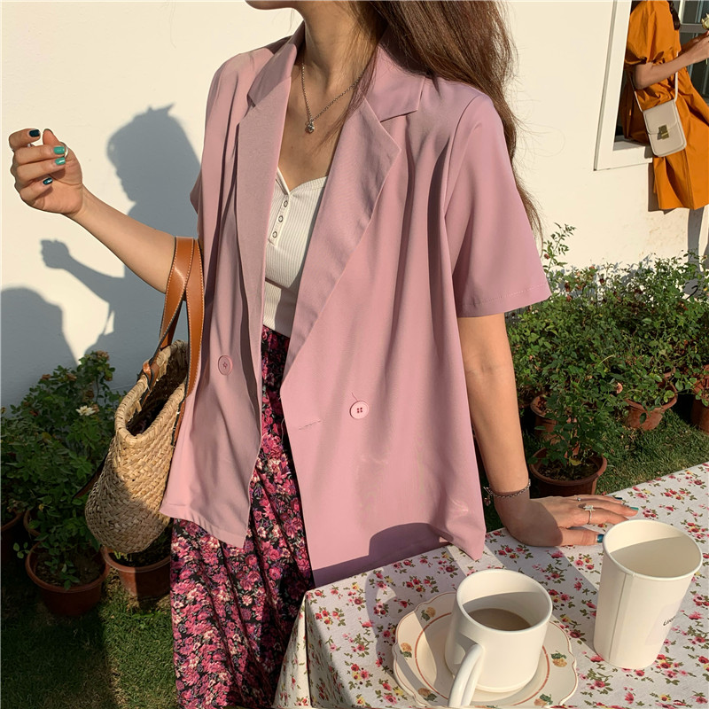 Áo Khoác Blazer Tay Ngắn Dáng Rộng Phong Cách Anh Quốc Thanh Lịch Thời Trang Dành Cho Nữ | BigBuy360 - bigbuy360.vn