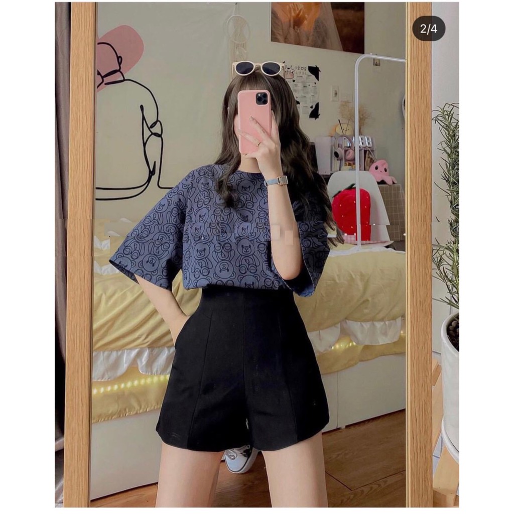 Áo Vân Gấu Form Rộng PEONYB Unisex [FREESHIP] 🌸 Thun tay lỡ dáng suông, phông teddy ĐEN | TRẮNG | XÁM nam nữ Ulzzang 🌸 | BigBuy360 - bigbuy360.vn