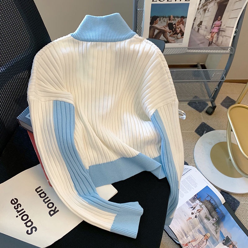 Áo Sweater Nữ Tay Dài Cổ Lọ Màu Sắc Tương Phản In Hình Gấu Đáng Yêu  tao bao