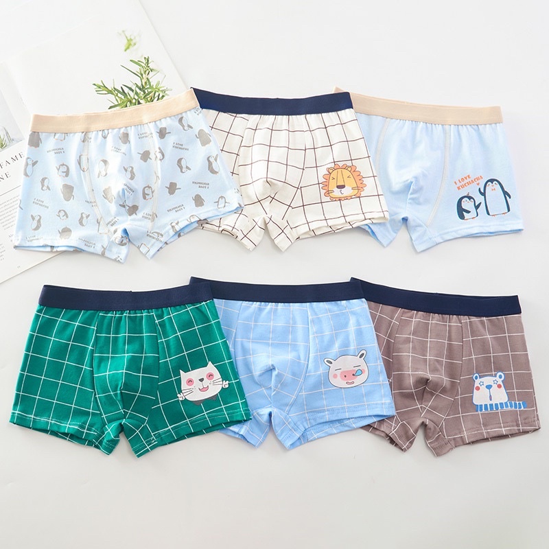 Set 4 quần lót bé trai, set 4 quần lót đùi kiểu boxer cho bé trai hình dễ thương