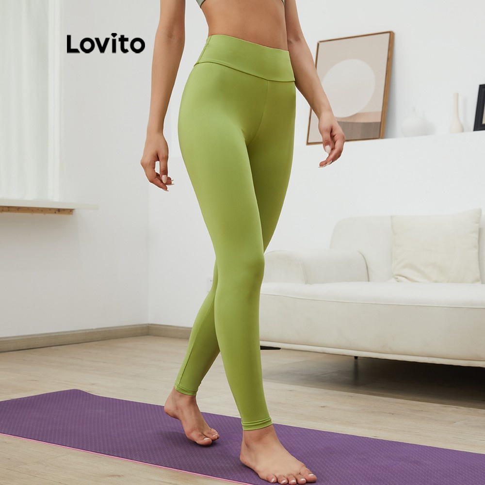 Quần Legging Thể Thao Lovito Dáng Ôm Màu Kẹo Ngọt Ngào L03128 (Xanh Lục)