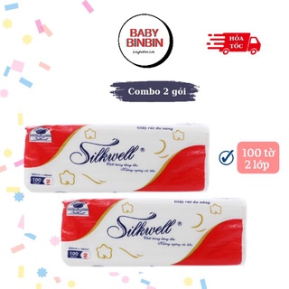 Combo 2 gói Khăn giấy đa năng Silkwell 2 lớp 100 tờ