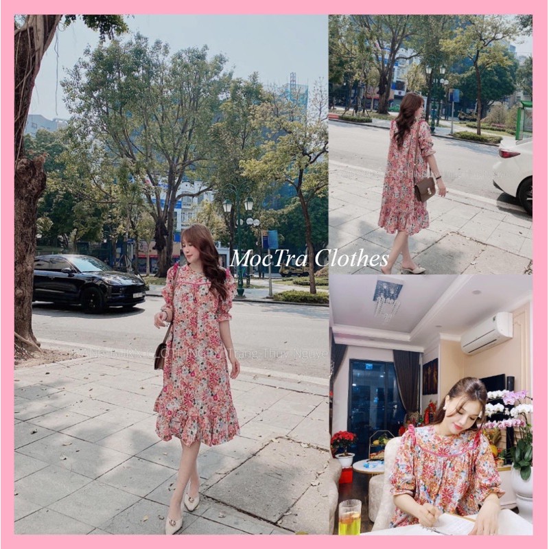 Đầm suông hoa nhí tay bồng đuôi cá dáng dài hàng Loại 1 siêu xinh, Váy maxi nữ tay lỡ đep rẻ chất thô mềm loại 1