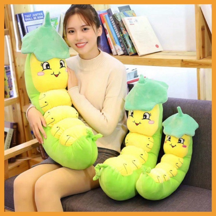 Gối Ôm Hình Sâu Hàng Loại 1 size 55cm 75cm 95cm 100% Bông Siêu Nhẹ Trắng