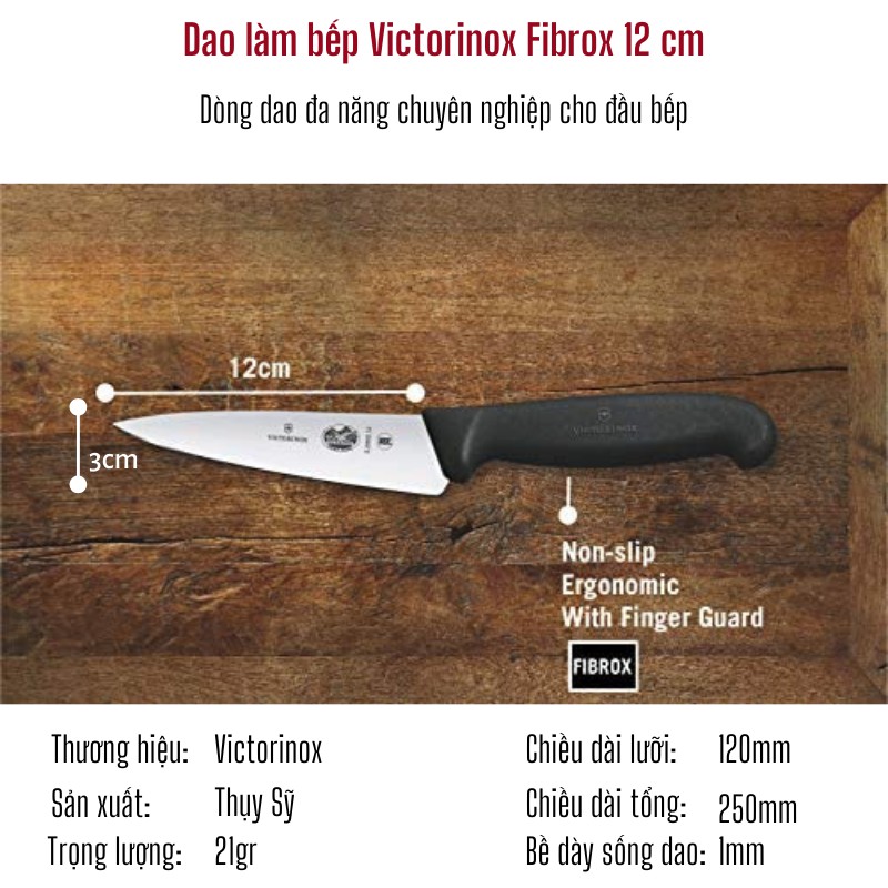 [THỤY SĨ] Dao Bếp Victorinox Fibrox 12cm - Dao cho bếp chuyên nghiệp siêu sắc