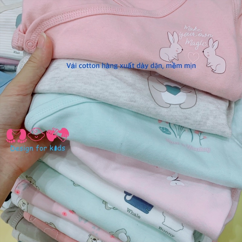 (Link 2) Bodysuit cho bé, bộ body chip dài tay cài cúc VẠT CHÉO vải ORGANIC cotton hàng xuất dư MU.J