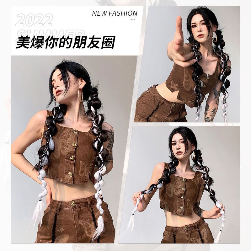 MISS FANCY Cặp Tóc Giả Thắt Bím Xoắn Có Màu Nâu Và đen Cho Nữ 70CM Một/Cặp