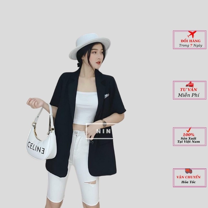 áo khoác vest nữ thêu chữ áo bomber nữ màu trắng be đen dài tay kiểu dáng hàn quốc cao cấp phong cách YoLo-Fashion