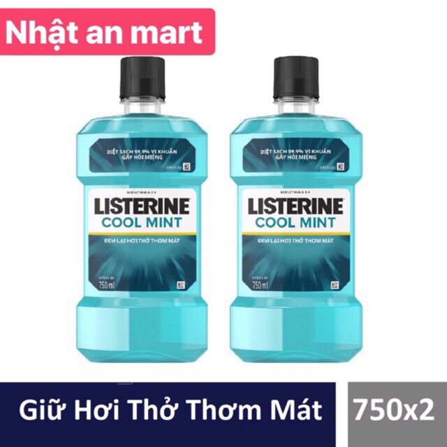 Bộ 2 chai nước súc miệng diệt khuẩn giữ hơi thở thơm mát Listerine Coolmint 750ml