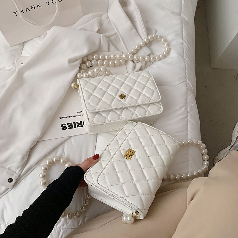 Túi Xách Nữ JASMIN NOIR Họa Tiết Ca Rô Đính Ngọc Trai Thời Trang