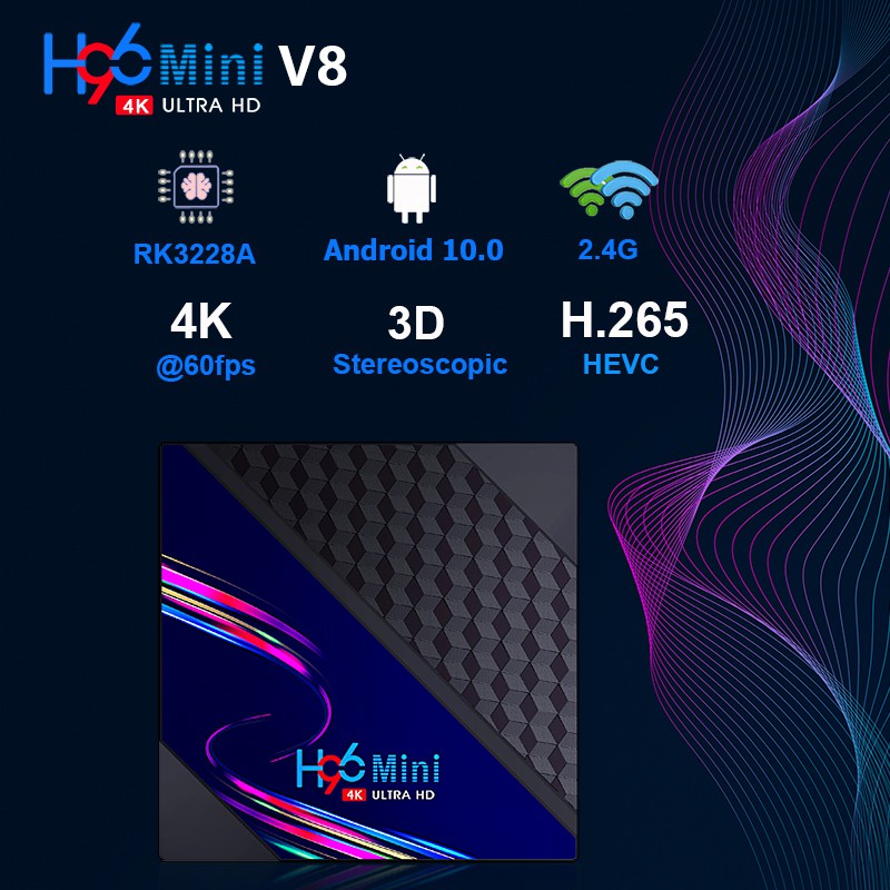 Tivi box android xem phim 4K bộ nhớ 16G Ram 2G xem nhiều kênh truyền hình bảo hành 12 tháng H96MINIV8 tv box