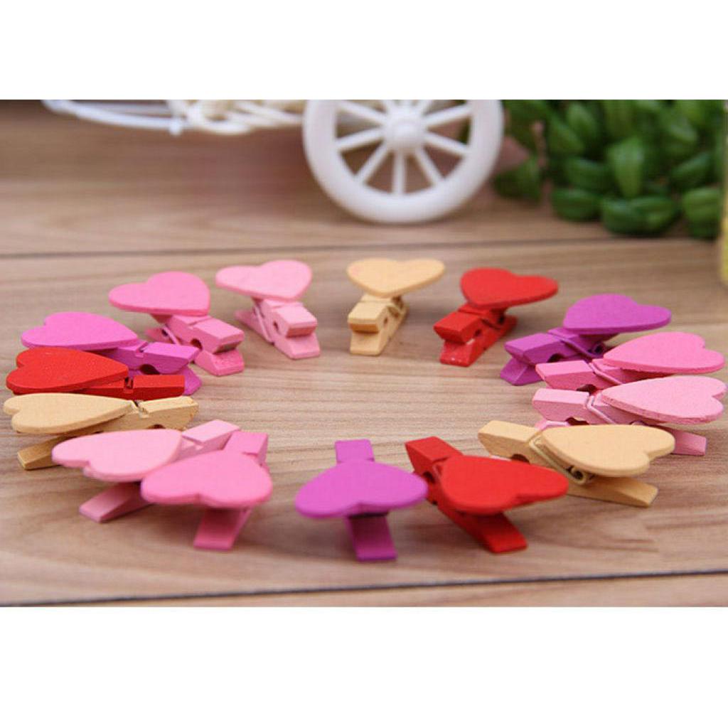 Set 12 Kẹp Ảnh Bằng Gỗ Hình Trái Tim