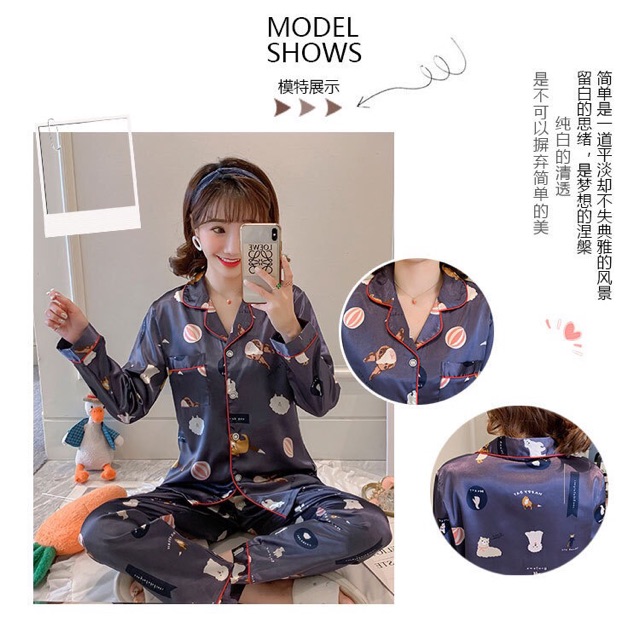 Bộ pijama nữ dài tay thu đông chất liệu lụa băng mềm mịn