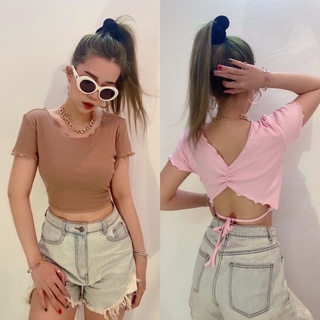 Áo croptop cột dây eo vải bo gân vnxk